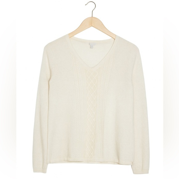Talbot's Women's Size Large Cream Colored V-Neck Lightweight Cable Knit Sweater - Picture 1 of 2